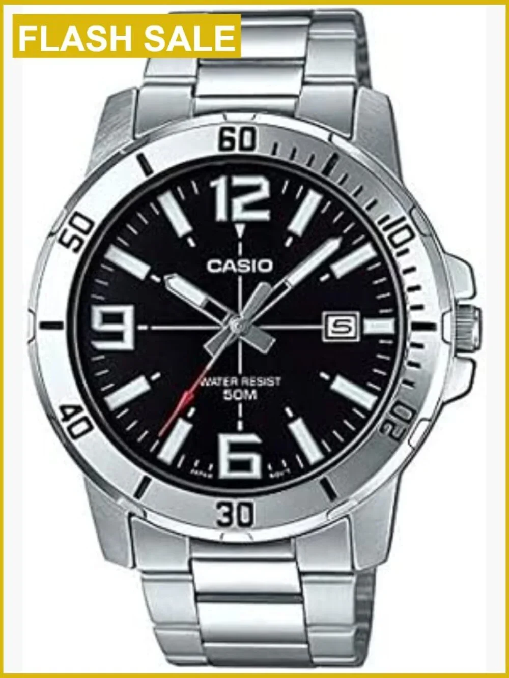 Men's Stainless Steel Analog Watch, Japanese Quartz, Date Display, Water